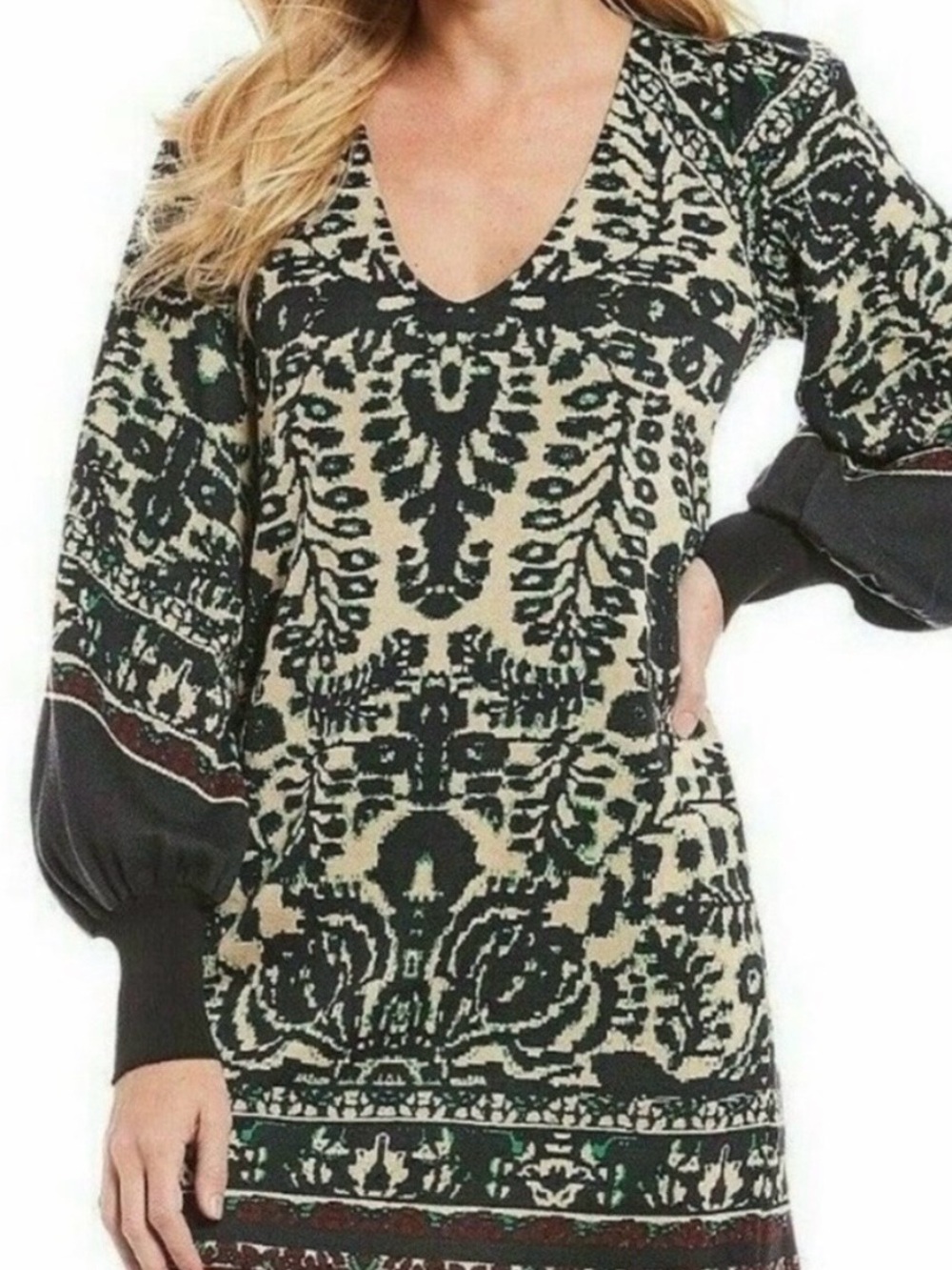 CLOSET CLOSING - Last Call! Free People - Woven Patterned V-Neck Dress